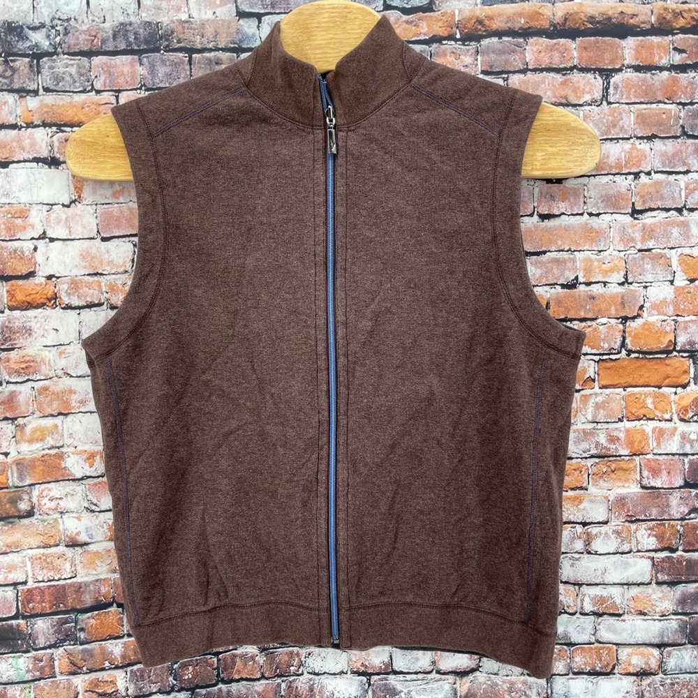 Tommy Bahama Reversible Full Zip Vest Mens Large Maroon Gray Mock Neck Knit